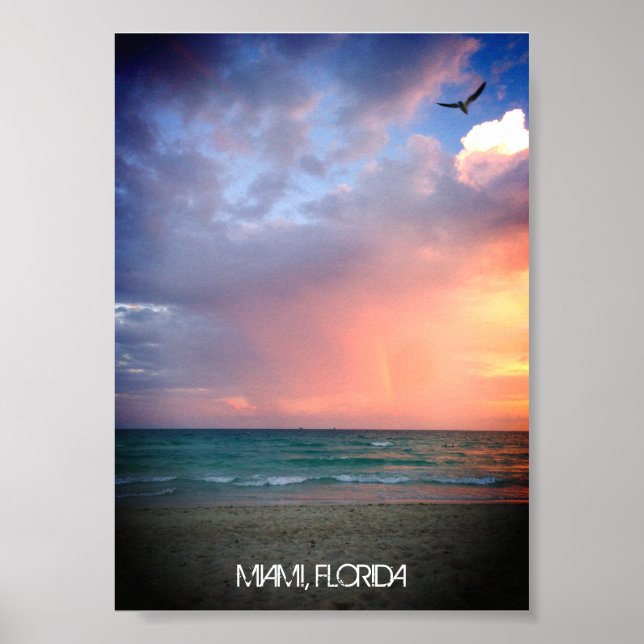 Poster Plage personnalisée coucher de soleil MIAMI PLAGE  (Devant)