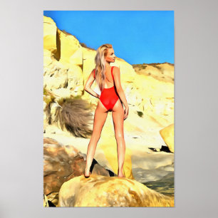 Poster Plage Pin-up Girl 4 peinture