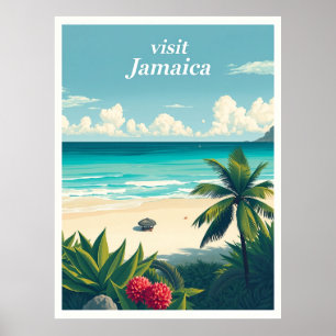 Poster Plage Reggae, Jamaïque Illustration de voyage vint