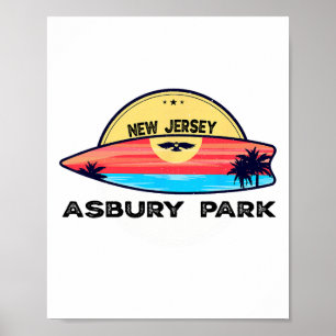 Poster Plage rétro d'Asbury Park New Jersey Planche de su