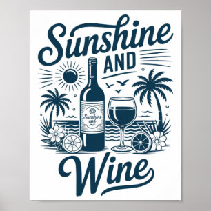 Poster Plage Rétro des Années 70 Vin et Soleil Vacances V