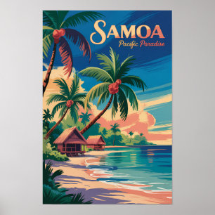 Poster Plage samoane Illustration de voyage Art samoan Vi