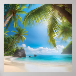 Poster Plage tropicale avec palmiers