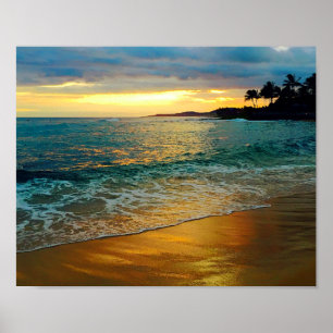 Poster Plage tropicale Golden Hawaiian