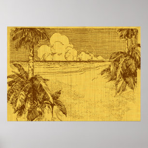 Poster Plage tropicale sud vent art vintage