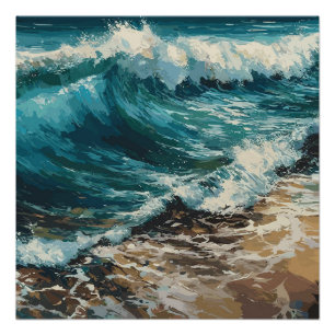 Poster Plage Vagues et peinture à thème Sable