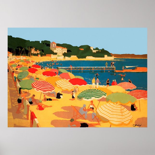 Poster Plage vintage Côte d'Azur (Devant)
