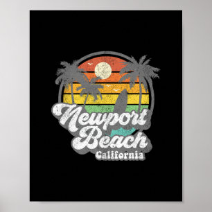 Poster Plage vintage de Newport Beach Californie Ca Surf