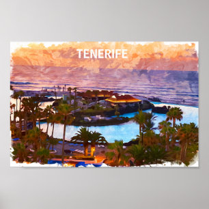 Poster Plage Watercolor des îles Canaries de Tenerife