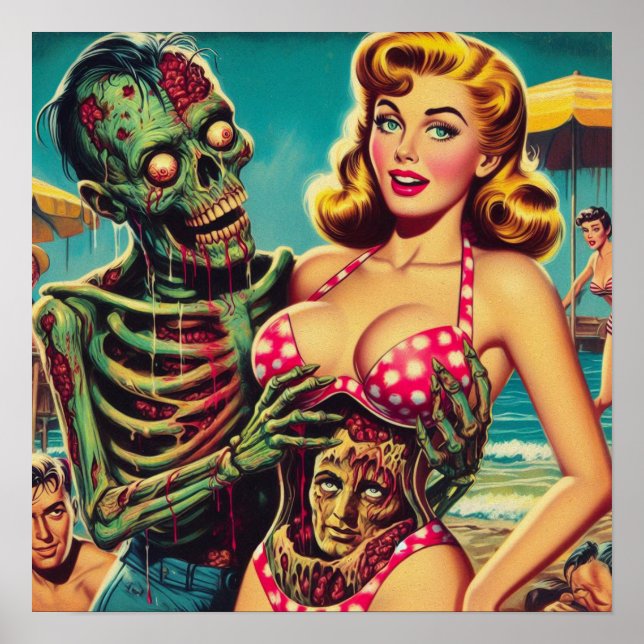 Poster Plage Zombie fille (Devant)