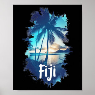 Poster Plages de palmiers de Fidji Coucher de soleil Vaca