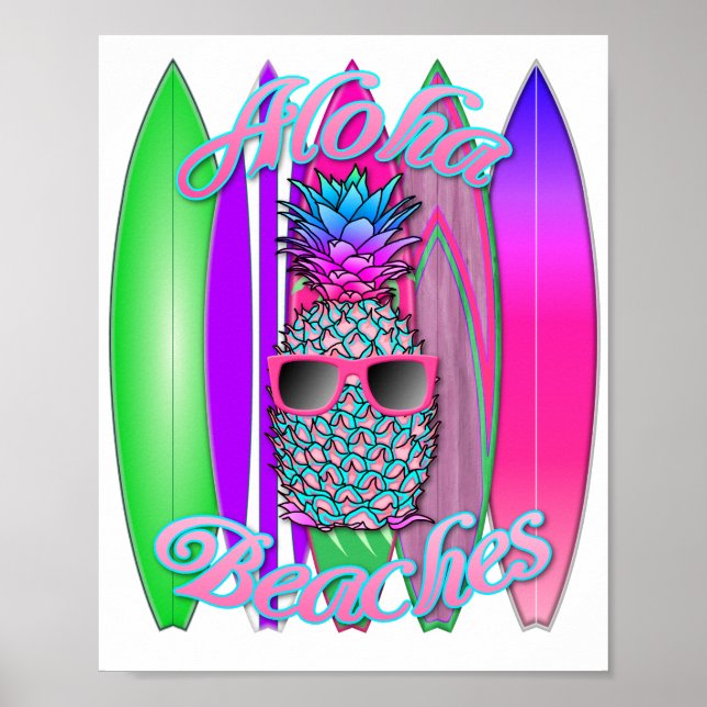 Poster Plages Tropical Aloha Plages Amusants Surfing Anan (Devant)