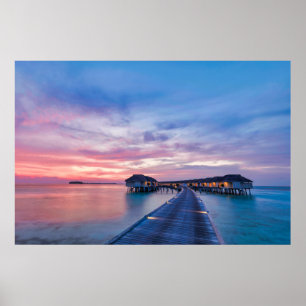 Poster Plages tropicales Bungalows Maldives