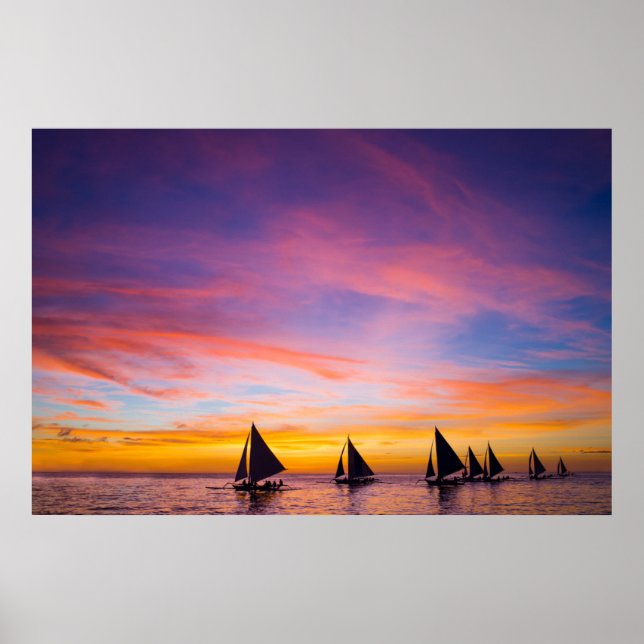 Poster Plages tropicales | Sunset Sailboats, Phillipines (Devant)