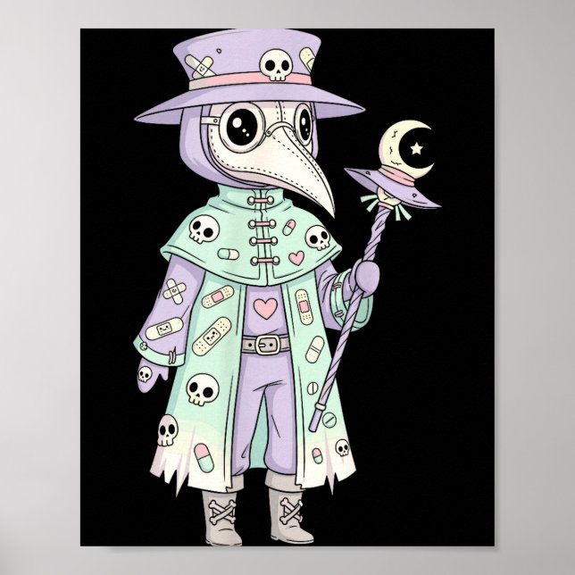 Poster Plague Doctor Gothic Pastel Cute Moth Face Mask Oc (Devant)