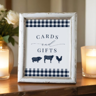 Poster Plaid Bleu Rustique "Cartes et Cadeaux"