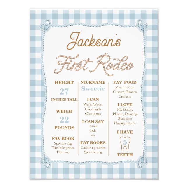 Poster Plaid Blue First Rodeo Milestone (Devant)