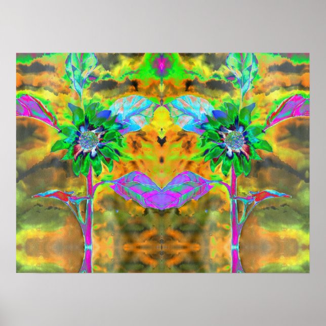 Poster Plaisir au soleil, abstrait tournesol vert or (Devant)