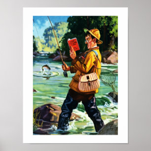 Poster Plaisir Pêche Scène Art Vintage Imprimer