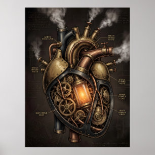 Poster Plan anatomique du cœur mécanique Steampunk 
