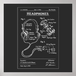 Poster Plan de brevet de casque audio