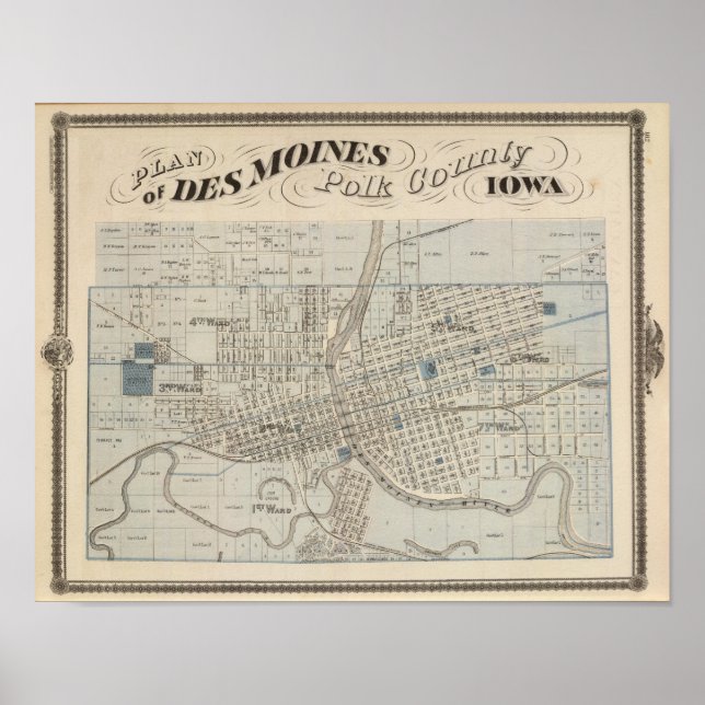 Poster Plan de Des Moines, comté de Polk, Iowa (Devant)