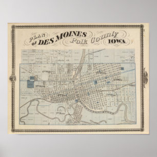 Poster Plan de Des Moines, le comté de Polk, Iowa