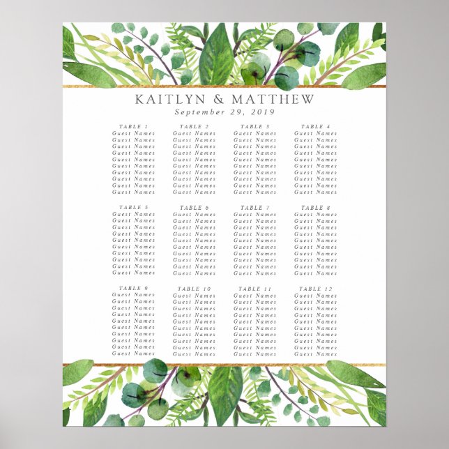 Poster Plan de la collection de Mariages vertes et or (Devant)