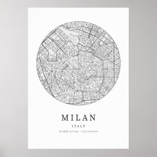 Poster Plan de la rue Milan Italie