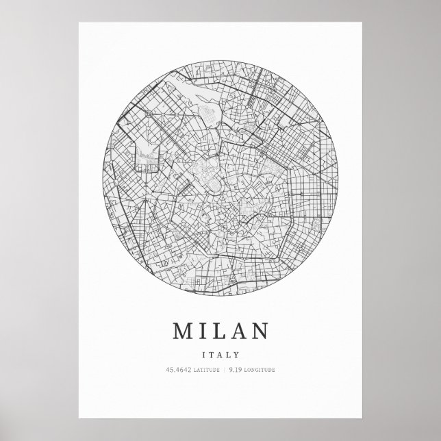 Poster Plan de la rue Milan Italie (Devant)