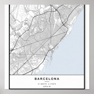 Poster Plan de la ville de Barcelone | Art linéaire minim