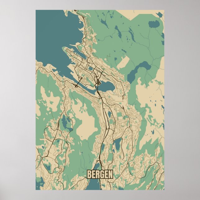 Poster Plan de la ville de Bergen, Norvège (Devant)