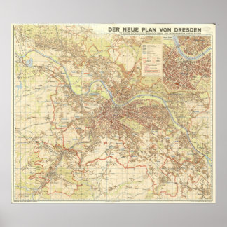 Poster Plan de la ville de Dresde 1947, conception urbain