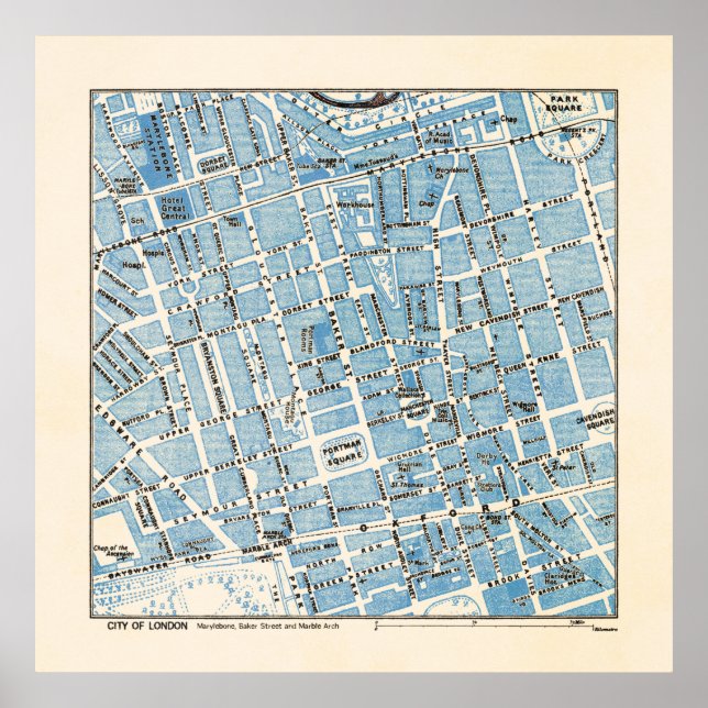 Poster Plan de la ville de Londres - Marylebone, Baker St (Devant)