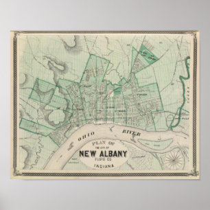 Poster Plan de la ville de New Albany, Floyd Co, Indiana