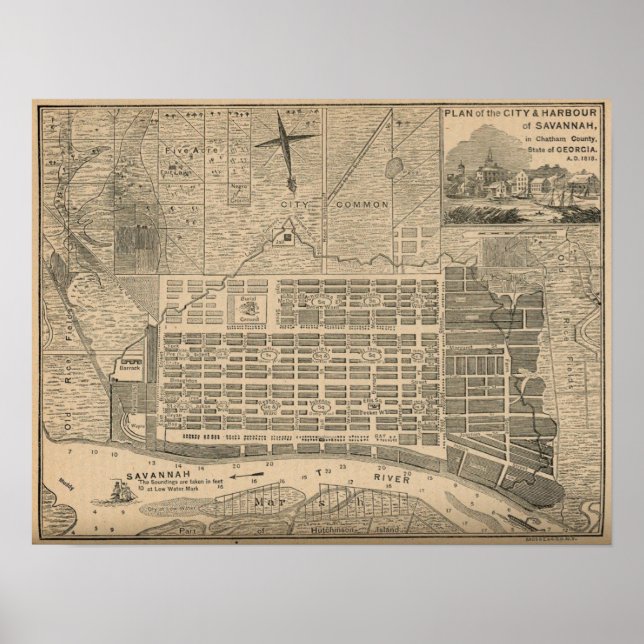 Poster Plan de la ville de Savannah antique (Devant)