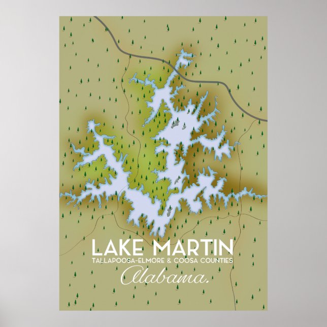Poster Plan de l'affiche de voyage du lac Martin Alabama. (Devant)