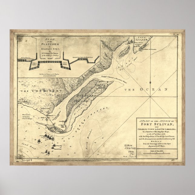 Poster Plan de l'attaque Carte du fort Sulivan (28 juin 1 (Devant)