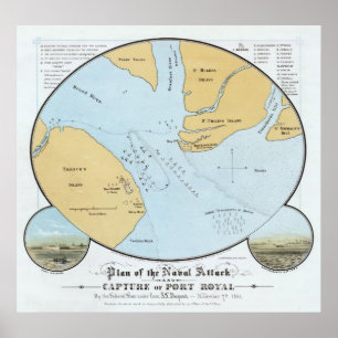 Poster Plan de l'attaque navale et capture de Port-Royal