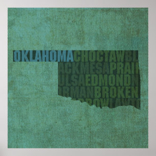 Poster Plan de l'état de l'Oklahoma sur la toile