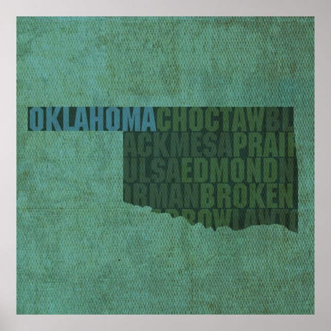 Poster Plan de l'état de l'Oklahoma sur la toile (Devant)