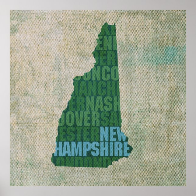 Poster Plan de l'état du New Hampshire sur toile (Devant)