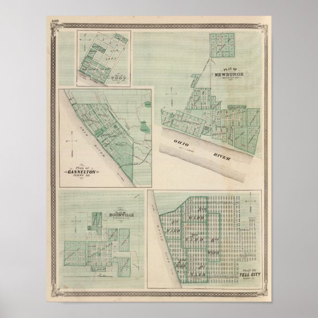 Poster Plan de Newburgh, Warrick Co. avec Boonville (Devant)