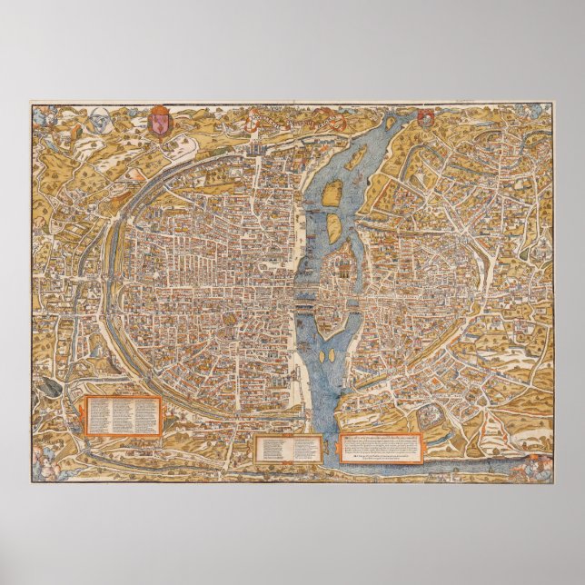 Poster Plan de Paris par Truschet et Hoyau Circa 1550 (Devant)