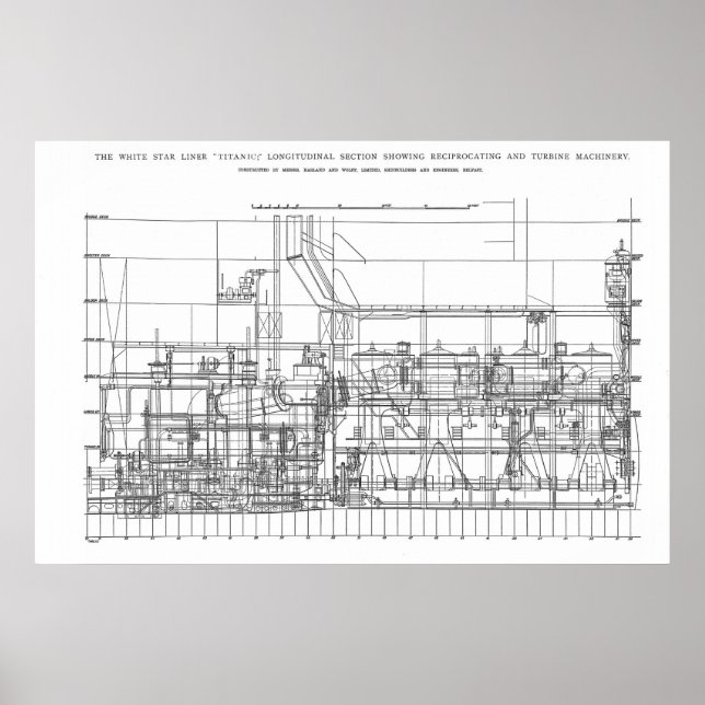 Poster Plan de profil du moteur Titanic (Devant)