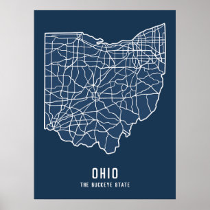 Poster Plan de route de l'État des États-Unis de l'Ohio -