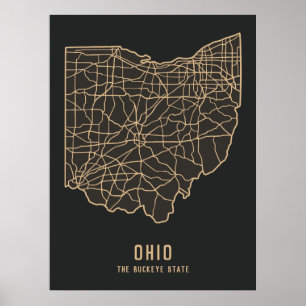 Poster Plan de route de l'État des États-Unis de l'Ohio -