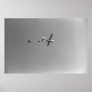 Poster Plan de saut de parachutistes noir et blanc 1968