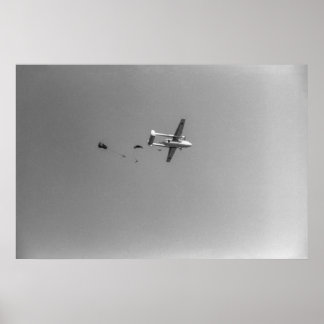 Poster Plan de saut de parachutistes noir et blanc 1968