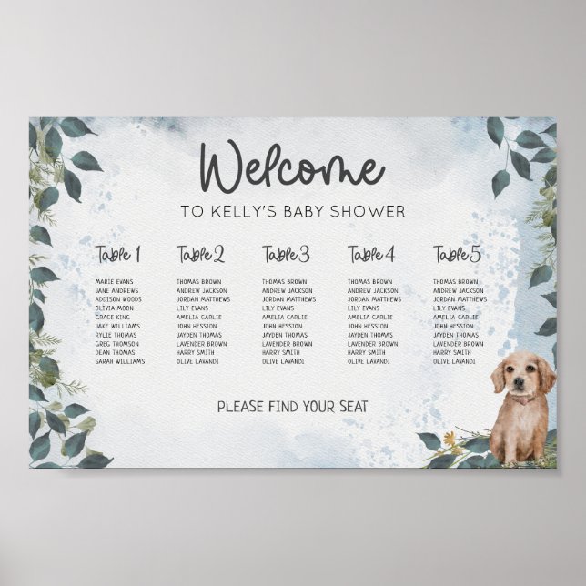 Poster Plan de siège de Baby shower de chien (Devant)